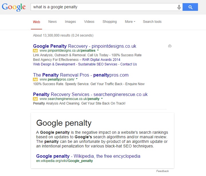 google penalty 1st page